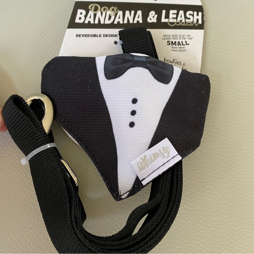 Tuxedo DOG BANDANA collar and leash combo